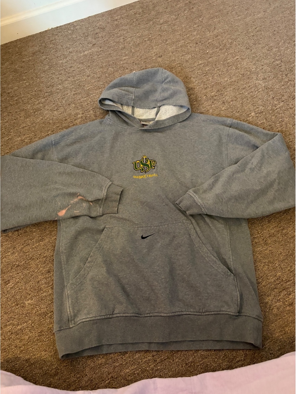 Vintage Nike center swoosh embroiderdUSF Basketball Gray Hoodie Sweatshirt Large